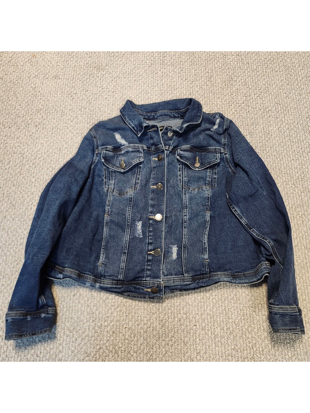 Lane Bryant Distressed Denim Jacket Size 24 Blue Button Up